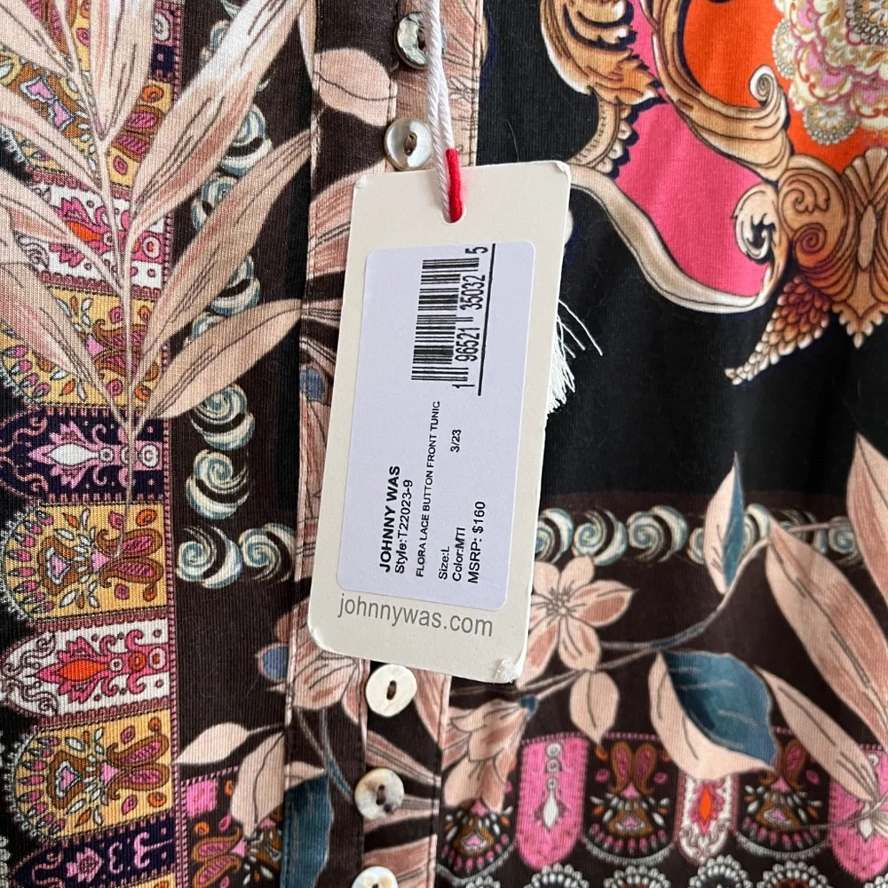 Johnny Was Stretch Tunic, Flora Lace Button Front, Size L, NWT - Picture 3 of 7